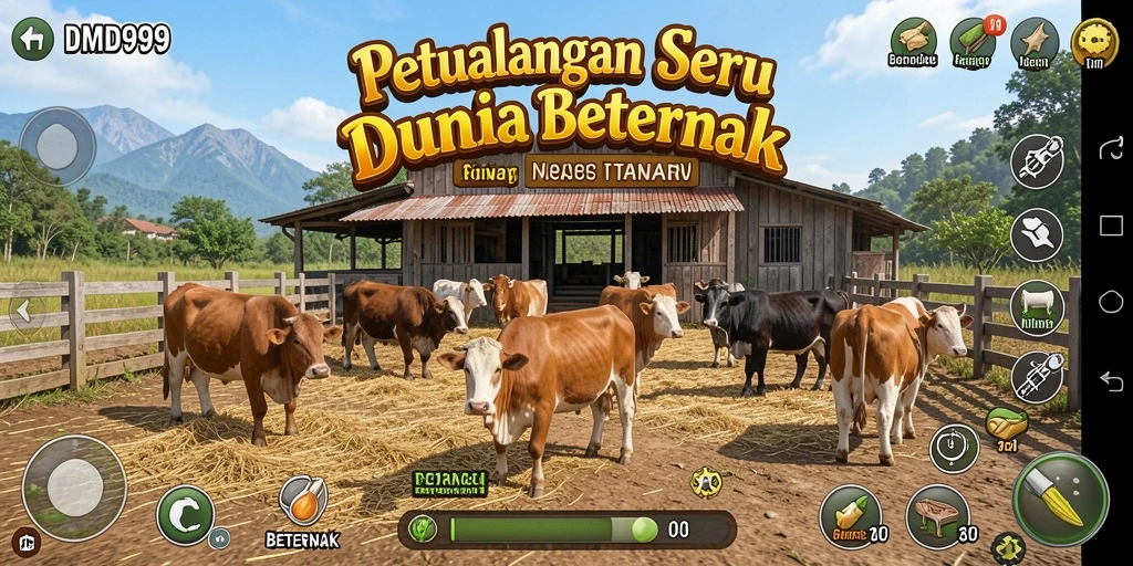 Tampilan antarmuka DMD999 saat mengelola peternakan yang kaya akan warna.