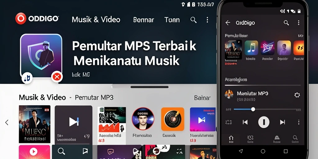 Tampilan antarmuka ODDIGO yang user-friendly untuk Pemutar MP3.