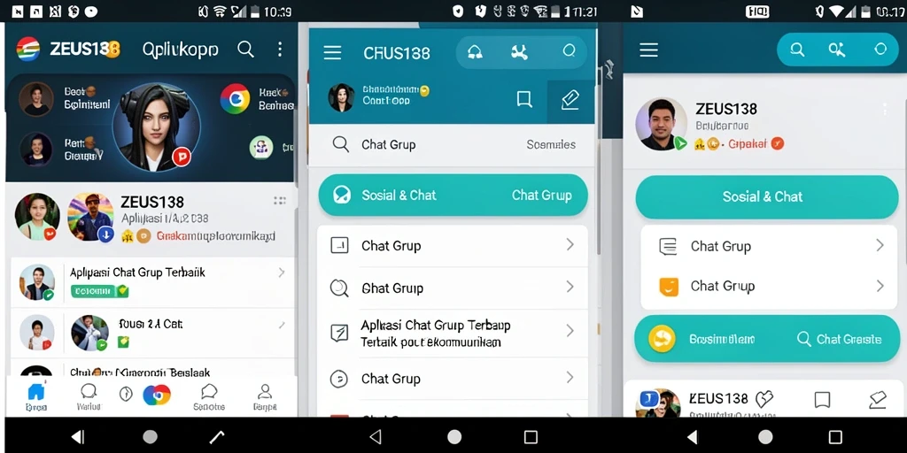 Tampilan antarmuka ZEUS138 yang modern dan user-friendly untuk grup chat.